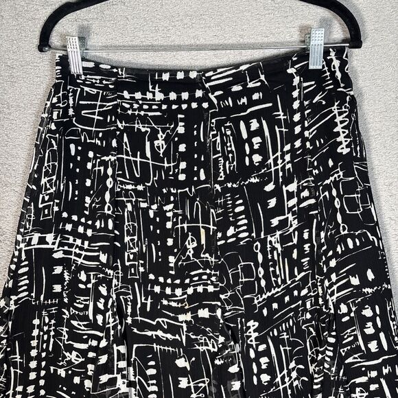 Chicos Midi Skirt Women’s Size 1 Black White Abstract 90s Inspired Chiffon Layer - Picture 2 of 14